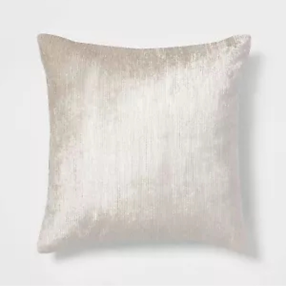 NEW Threshold Neutral Velvet Rib Textured 18” Square Throw Pillow